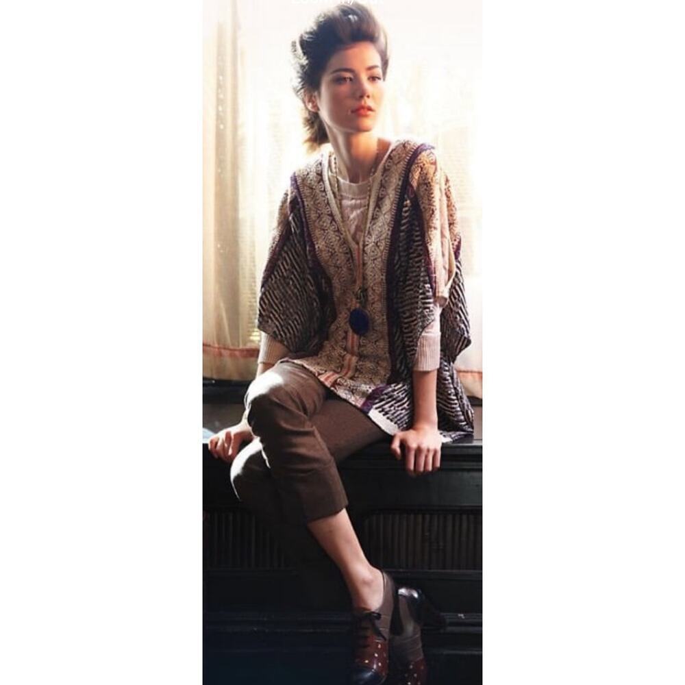 Boho Knit Scoop-Neck Sweater in Beige and Brown